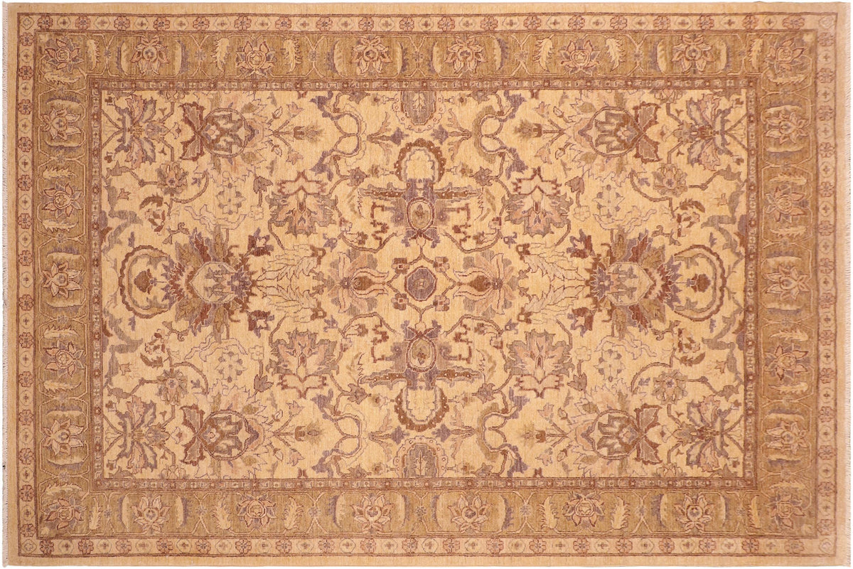 6x10 hand knotted Ziegler wool rug in tan and brown - Chic Ziegler Verona