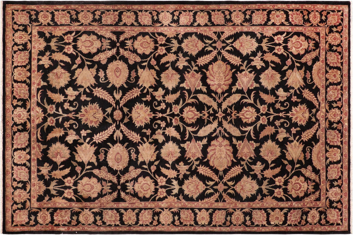 6x9 hand knotted transitional wool rug in black and red - Eclectic Thomasin