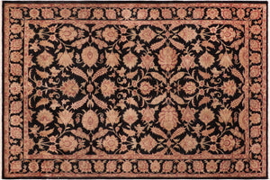 6x9 hand knotted transitional wool rug in black and red - Eclectic Thomasin