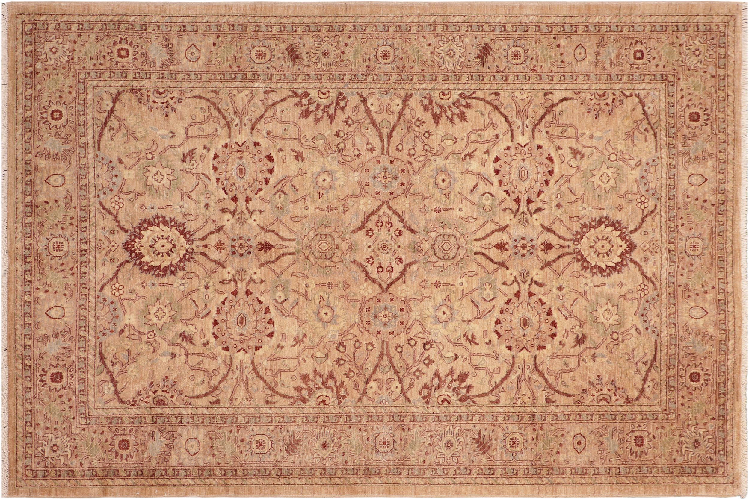 handmade Traditional Kafkaz Tan Brown Hand Knotted RECTANGLE 100% WOOL area rug 6x9