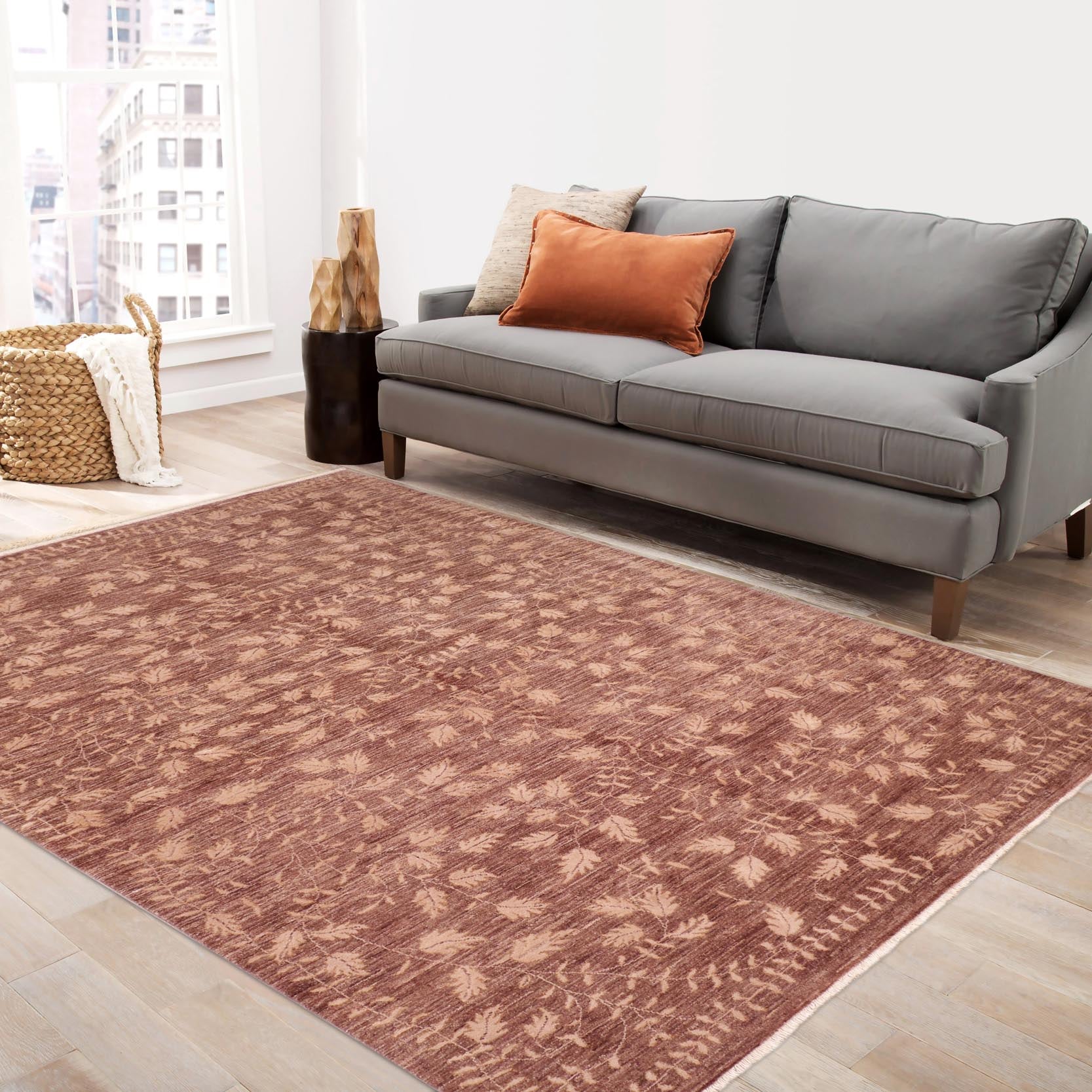 handmade Modern Kafkaz Brown Tan Hand Knotted RECTANGLE WOOL&SILK area rug 6' x 9'