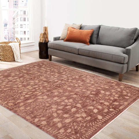 handmade Modern Kafkaz Brown Tan Hand Knotted RECTANGLE WOOL&SILK area rug 6' x 9'