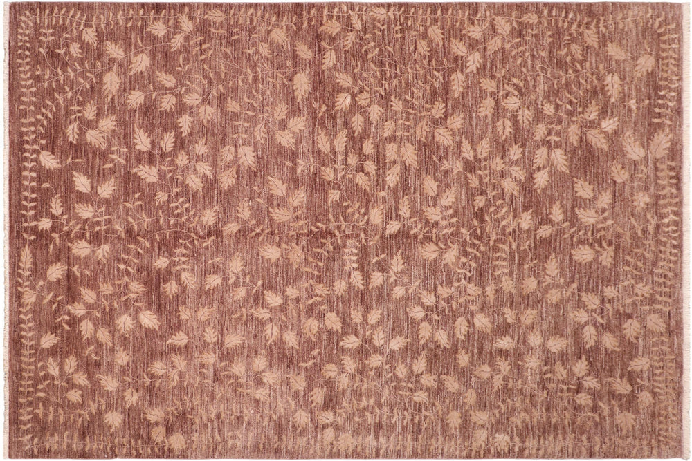 handmade Modern Kafkaz Brown Tan Hand Knotted RECTANGLE WOOL&SILK area rug 6' x 9'