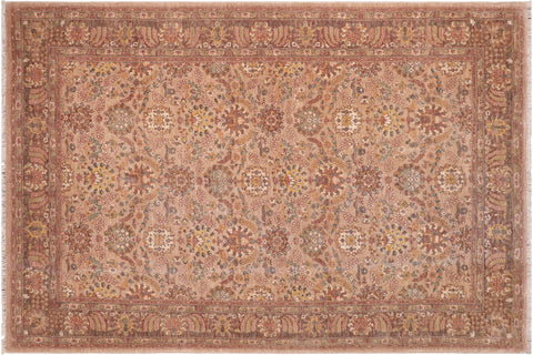 handmade Transitional Kafkaz Tan Brown Hand Knotted RECTANGLE 100% WOOL area rug 6' x 9'