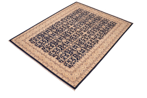 handmade Transitional Kafkaz Blue Gold Hand Knotted RECTANGLE 100% WOOL area rug 6' x 9'