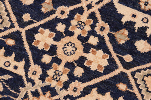 handmade Transitional Kafkaz Blue Gold Hand Knotted RECTANGLE 100% WOOL area rug 6' x 9'