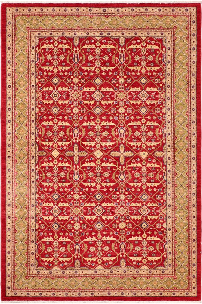 handmade Transitional  Red Green Hand Knotted RECTANGLE 100% WOOL area rug 6 x 9