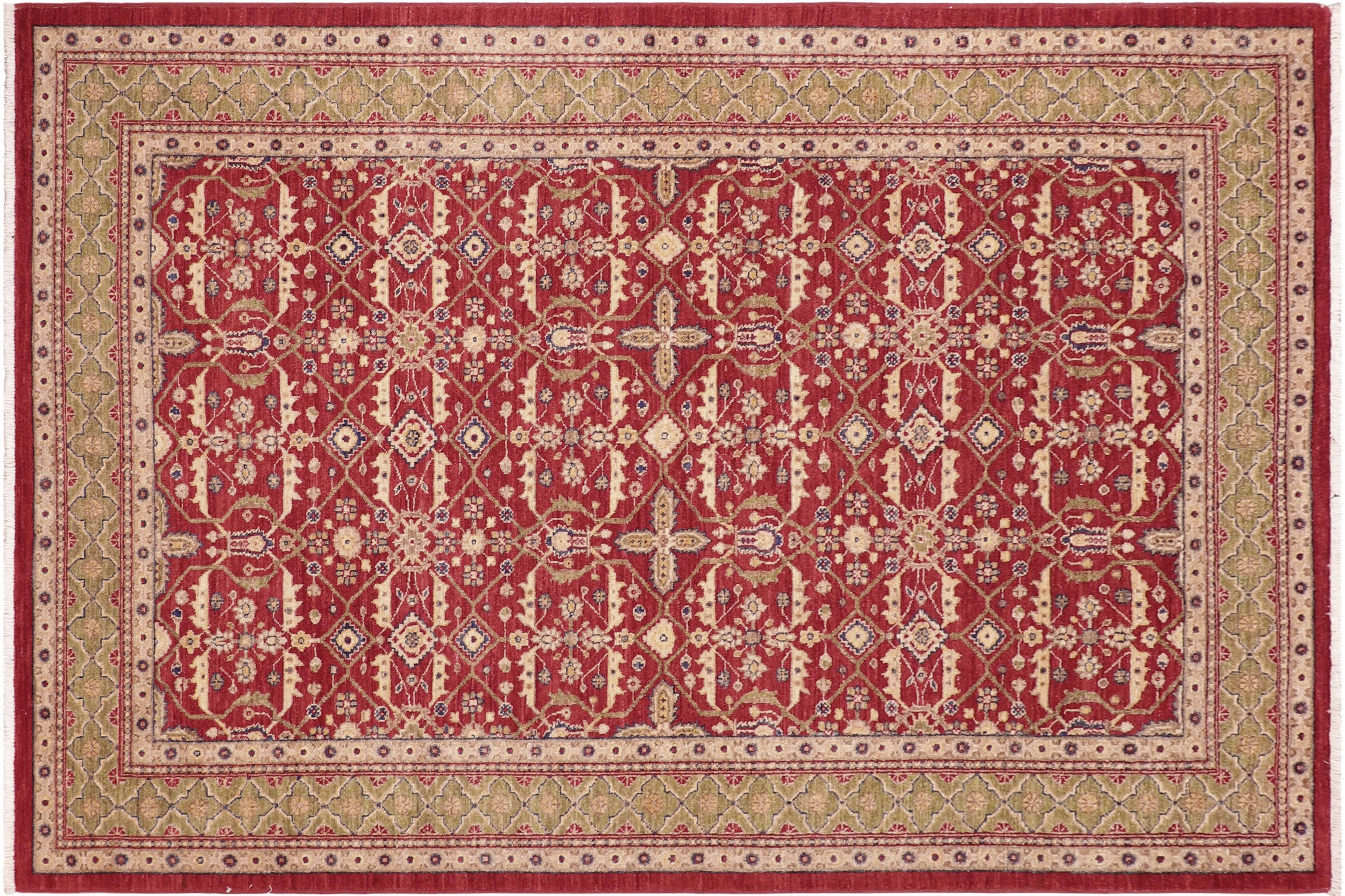 handmade Transitional  Red Green Hand Knotted RECTANGLE 100% WOOL area rug 6' x 9'