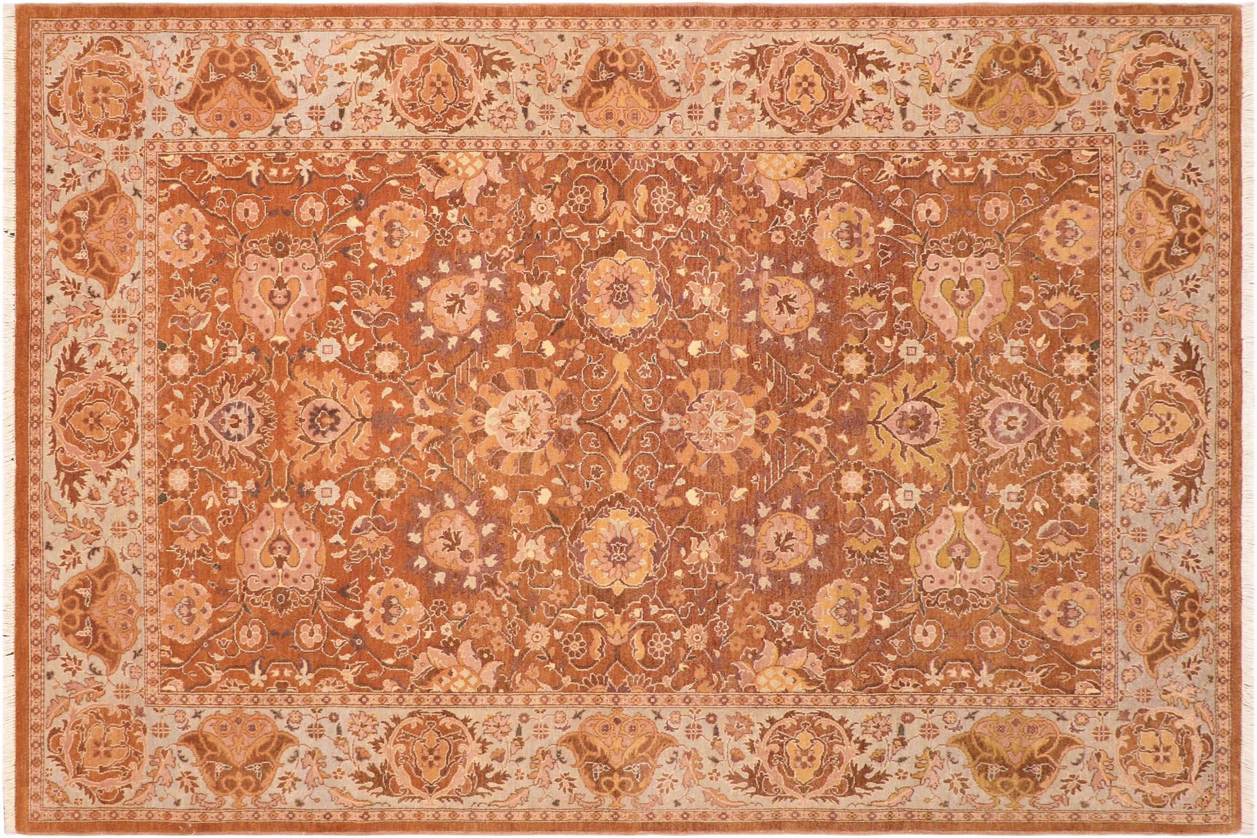 handmade Traditional Kirman Brown Blue Hand Knotted RECTANGLE 100% WOOL area rug 6' x 9'