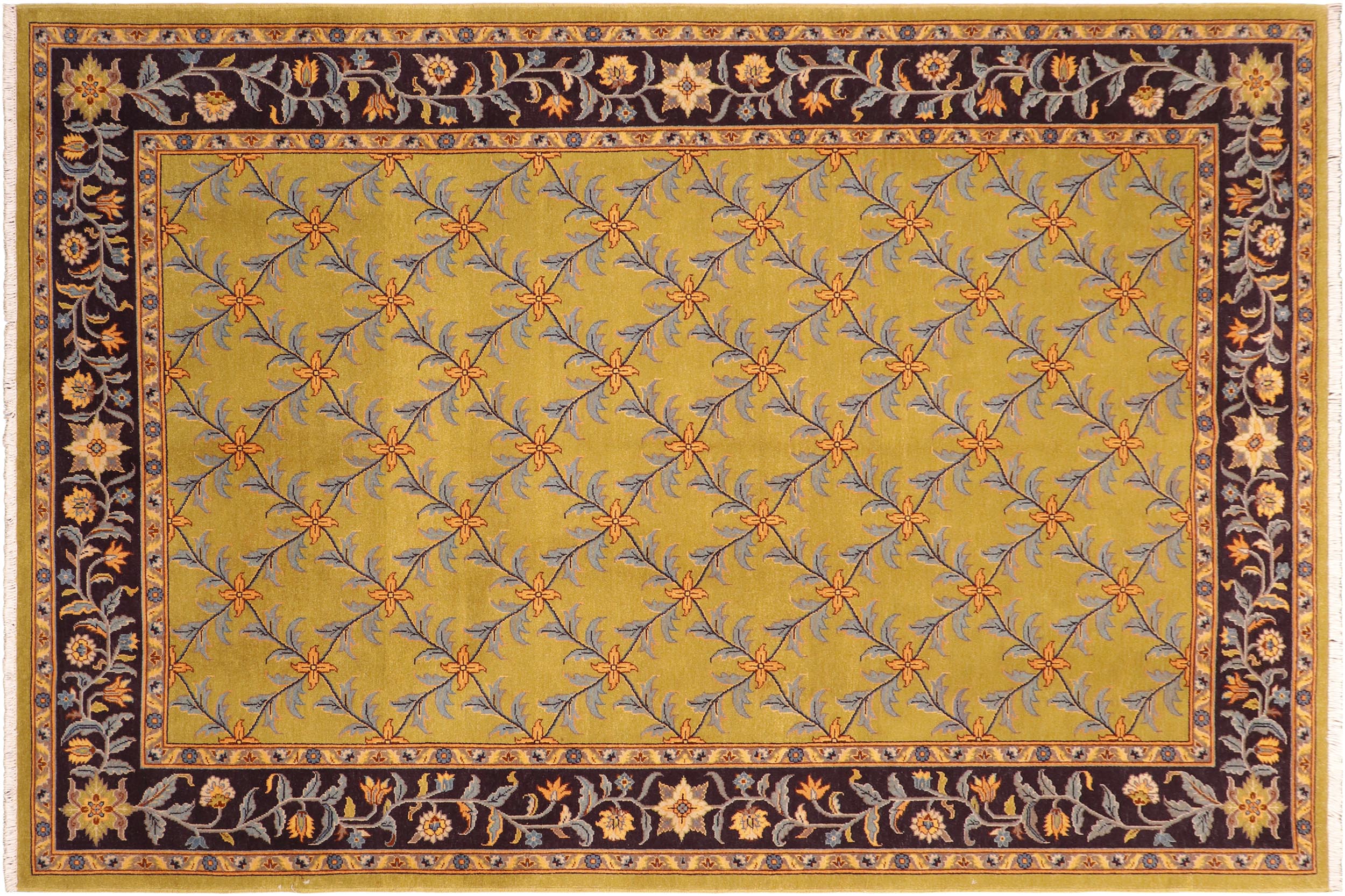 handmade Transitional Kafkaz Green Aubergine Hand Knotted RECTANGLE 100% WOOL area rug 6x9