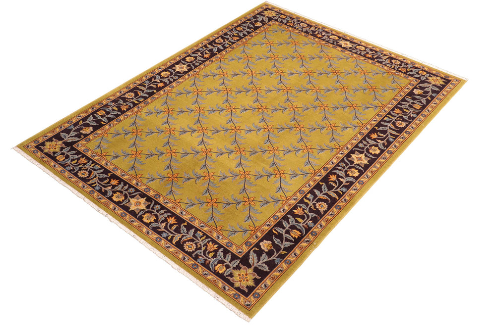 handmade Transitional Kafkaz Green Aubergine Hand Knotted RECTANGLE 100% WOOL area rug 6x9