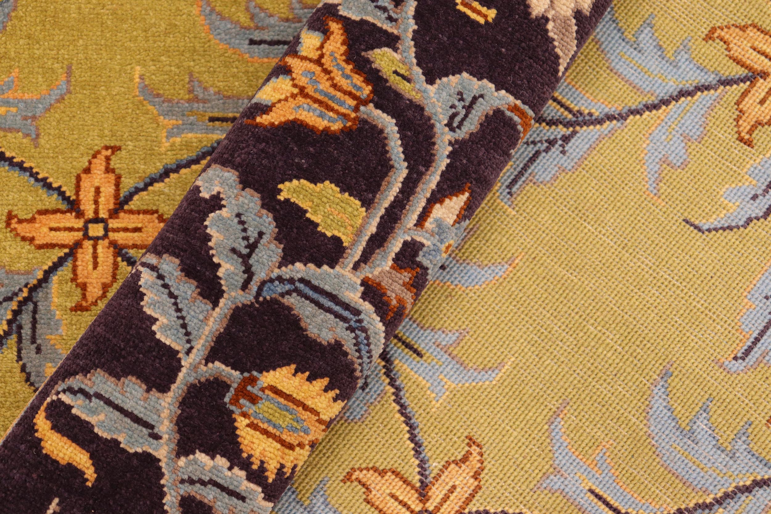 handmade Transitional Kafkaz Green Aubergine Hand Knotted RECTANGLE 100% WOOL area rug 6x9