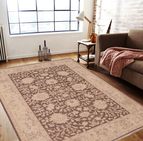 handmade Traditional Kafkaz Brown Tan Hand Knotted RECTANGLE 100% WOOL area rug 6x9