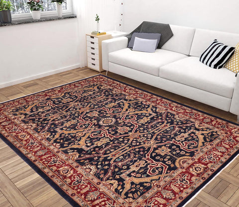 handmade Traditional Kafkaz Blue Red Hand Knotted RECTANGLE 100% WOOL area rug 6' x 9'