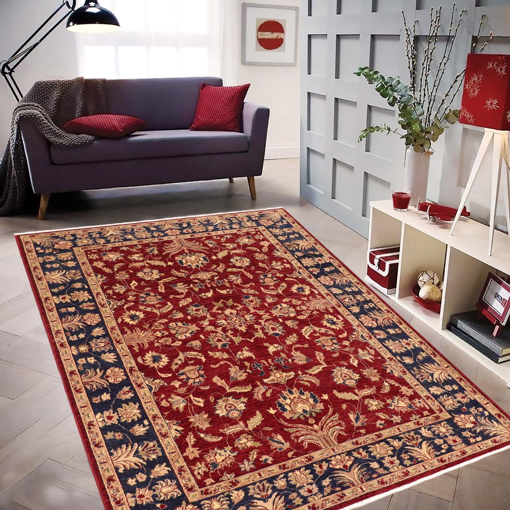 handmade Traditional Kafkaz Red Blue Hand Knotted RECTANGLE 100% WOOL area rug 6x9