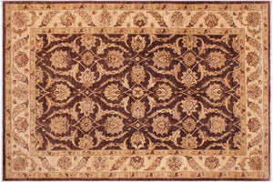 6x9 hand knotted transitional wool rug in brown and tan - Eclectic Hortensi