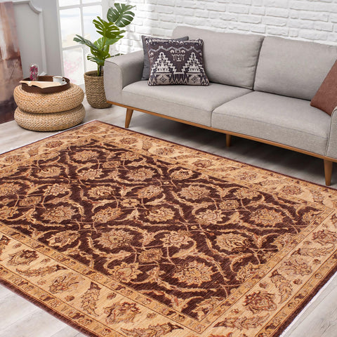 handmade Transitional Kafkaz Brown Tan Hand Knotted RECTANGLE 100% WOOL area rug 6' x 9'