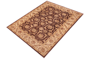 handmade Transitional Kafkaz Brown Tan Hand Knotted RECTANGLE 100% WOOL area rug 6' x 9'