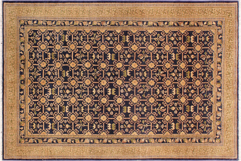 handmade Transitional Kafkaz Blue Green Hand Knotted RECTANGLE 100% WOOL area rug 6' x 9'