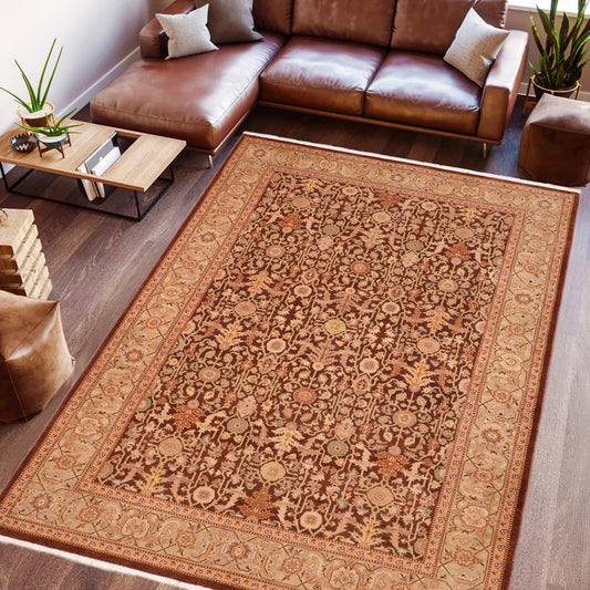 handmade Transitional Kafkaz Brown Green Hand Knotted RECTANGLE 100% WOOL area rug 6x9