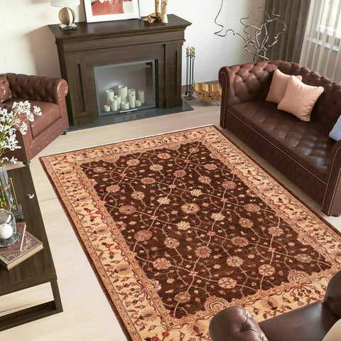 handmade Transitional Kafkaz Brown Beige Hand Knotted RECTANGLE 100% WOOL area rug 6' x 9'