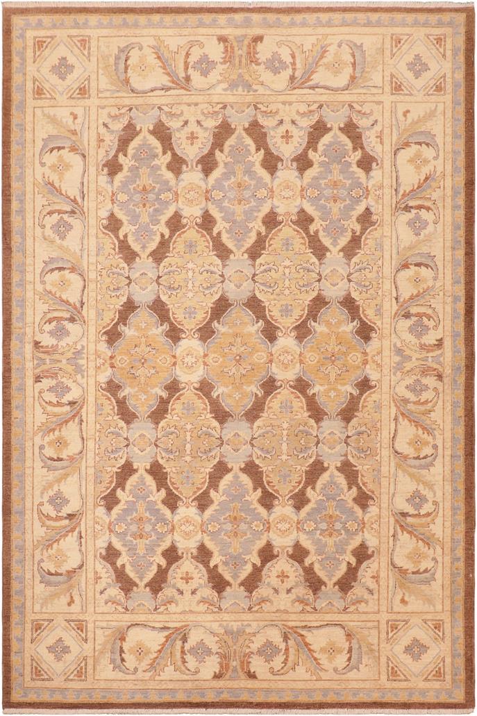 handmade Transitional Kafkaz Brown Beige Hand Knotted RECTANGLE 100% WOOL area rug 6 x 9