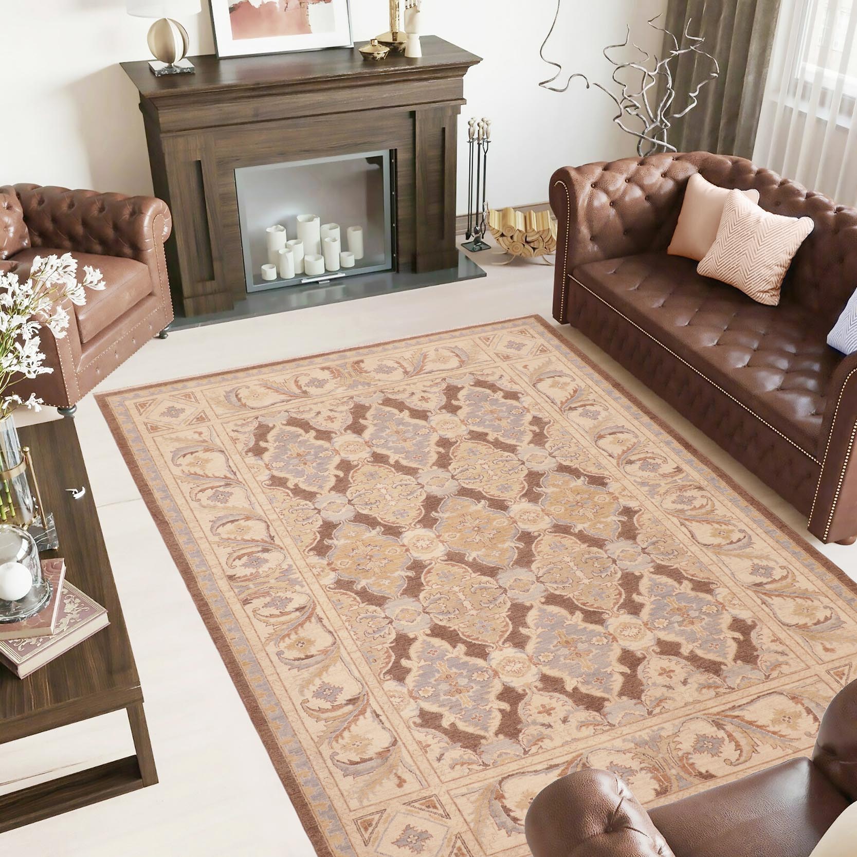 handmade Transitional Kafkaz Brown Beige Hand Knotted RECTANGLE 100% WOOL area rug 6' x 9'
