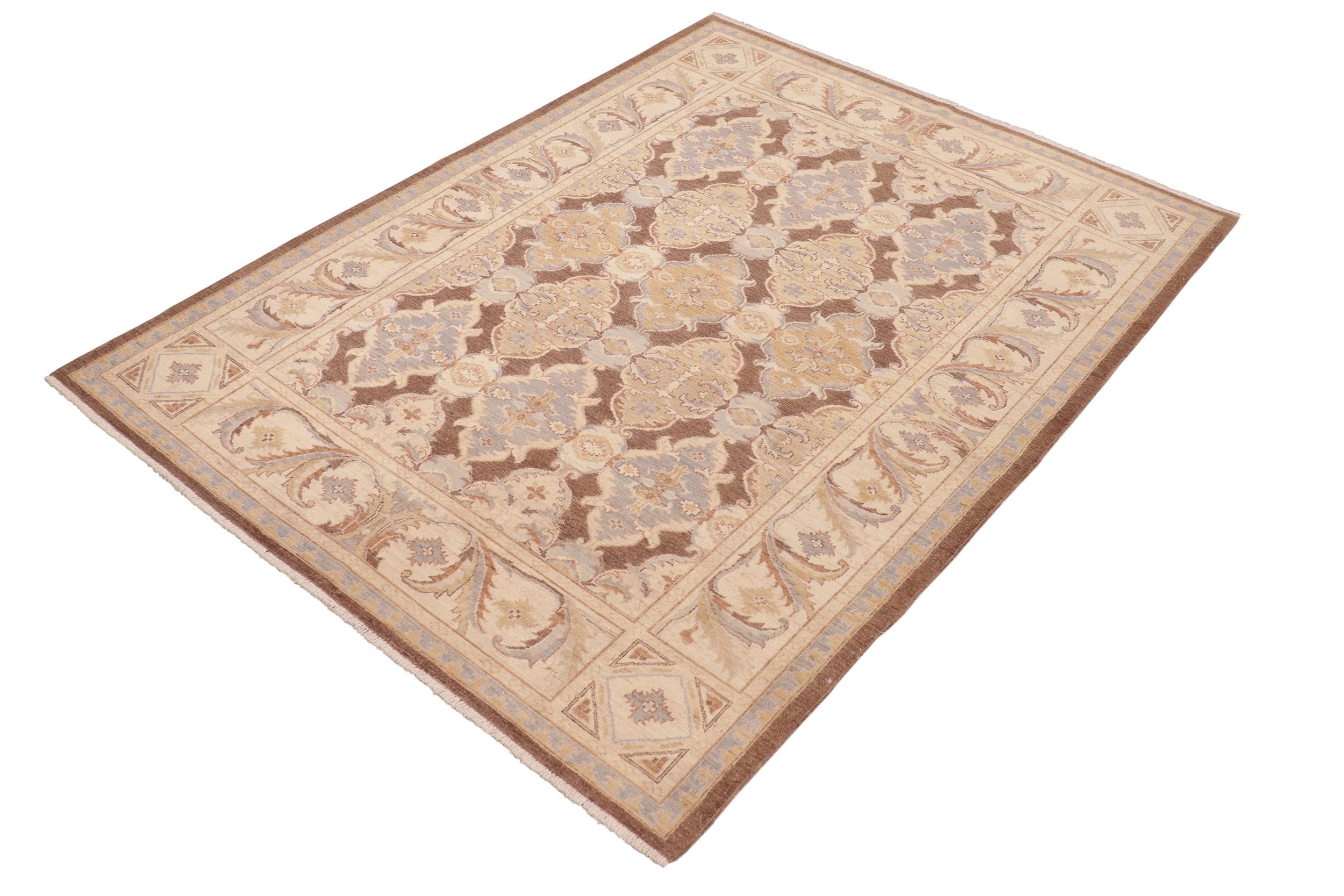 handmade Transitional Kafkaz Brown Beige Hand Knotted RECTANGLE 100% WOOL area rug 6' x 9'