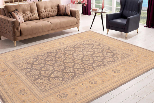 handmade Transitional Kafkaz Gray Gold Hand Knotted RECTANGLE 100% WOOL area rug 6x9