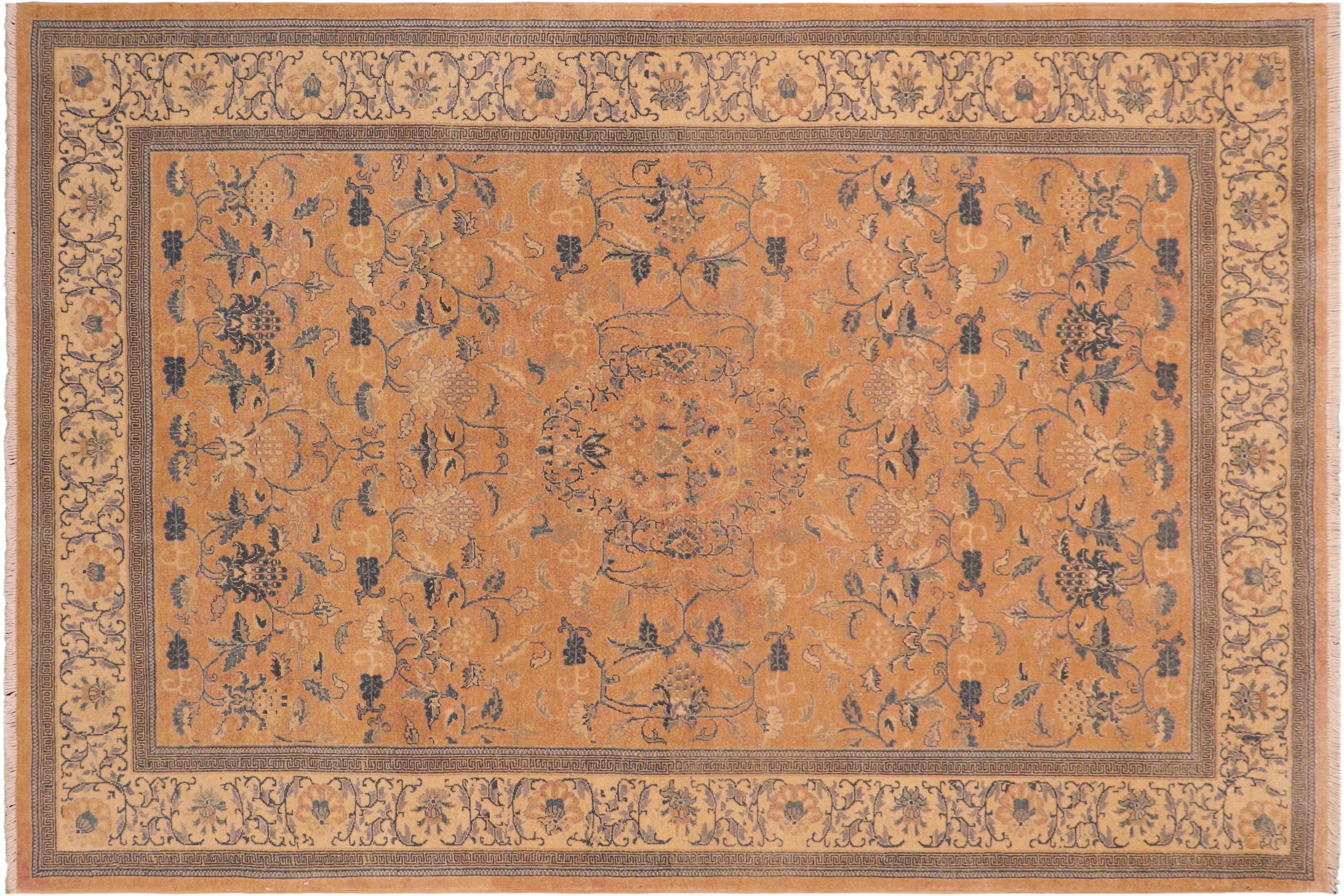 handmade Traditional Kafkaz Rose Beige Hand Knotted RECTANGLE 100% WOOL area rug 6x9