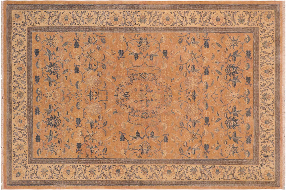 handmade Traditional Kafkaz Rose Beige Hand Knotted RECTANGLE 100% WOOL area rug 6x9