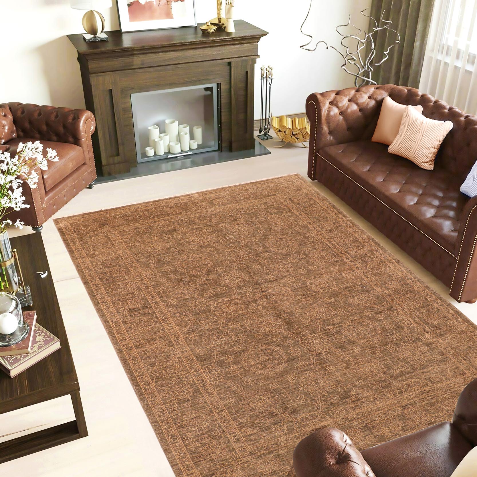 handmade Transitional Kafkaz Brown Gold Hand Knotted RECTANGLE 100% WOOL area rug 6' x 9'