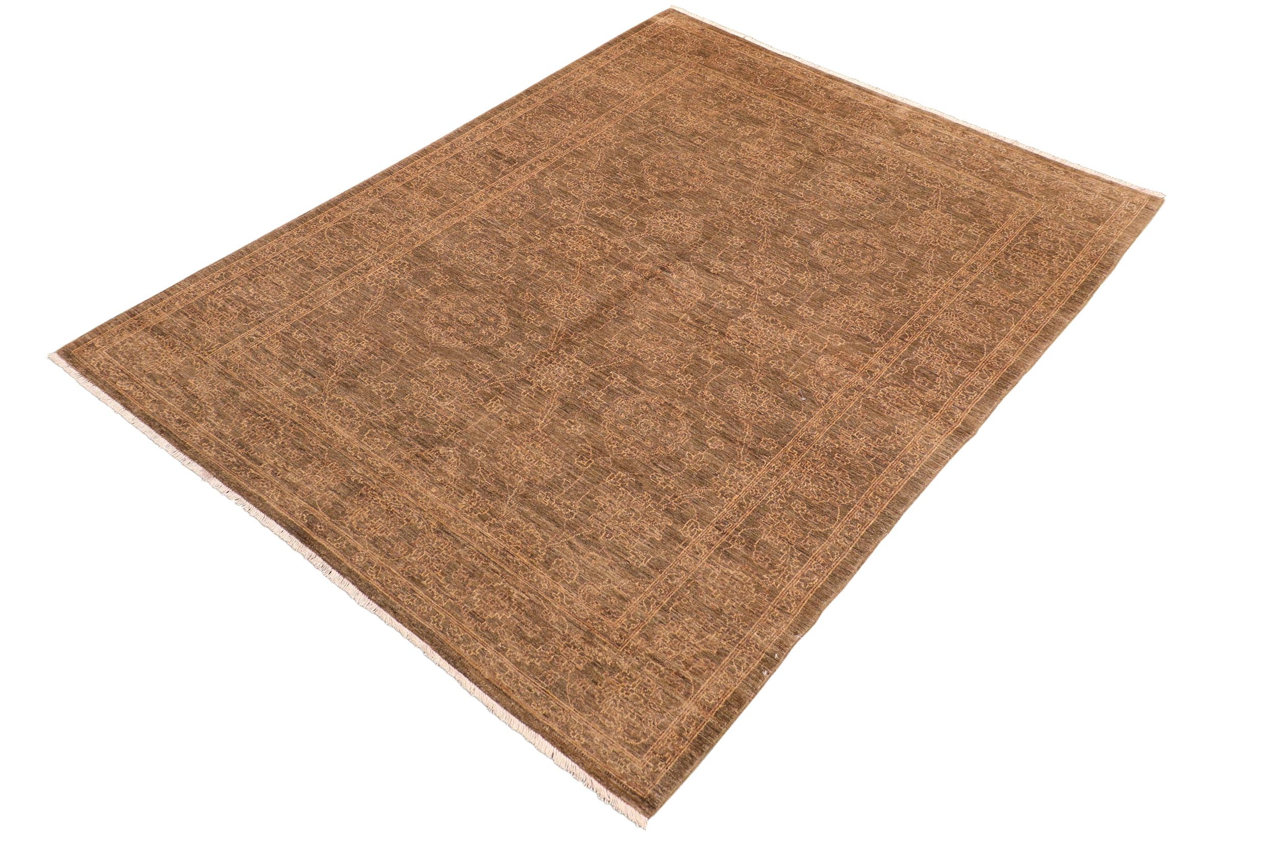 handmade Transitional Kafkaz Brown Gold Hand Knotted RECTANGLE 100% WOOL area rug 6' x 9'