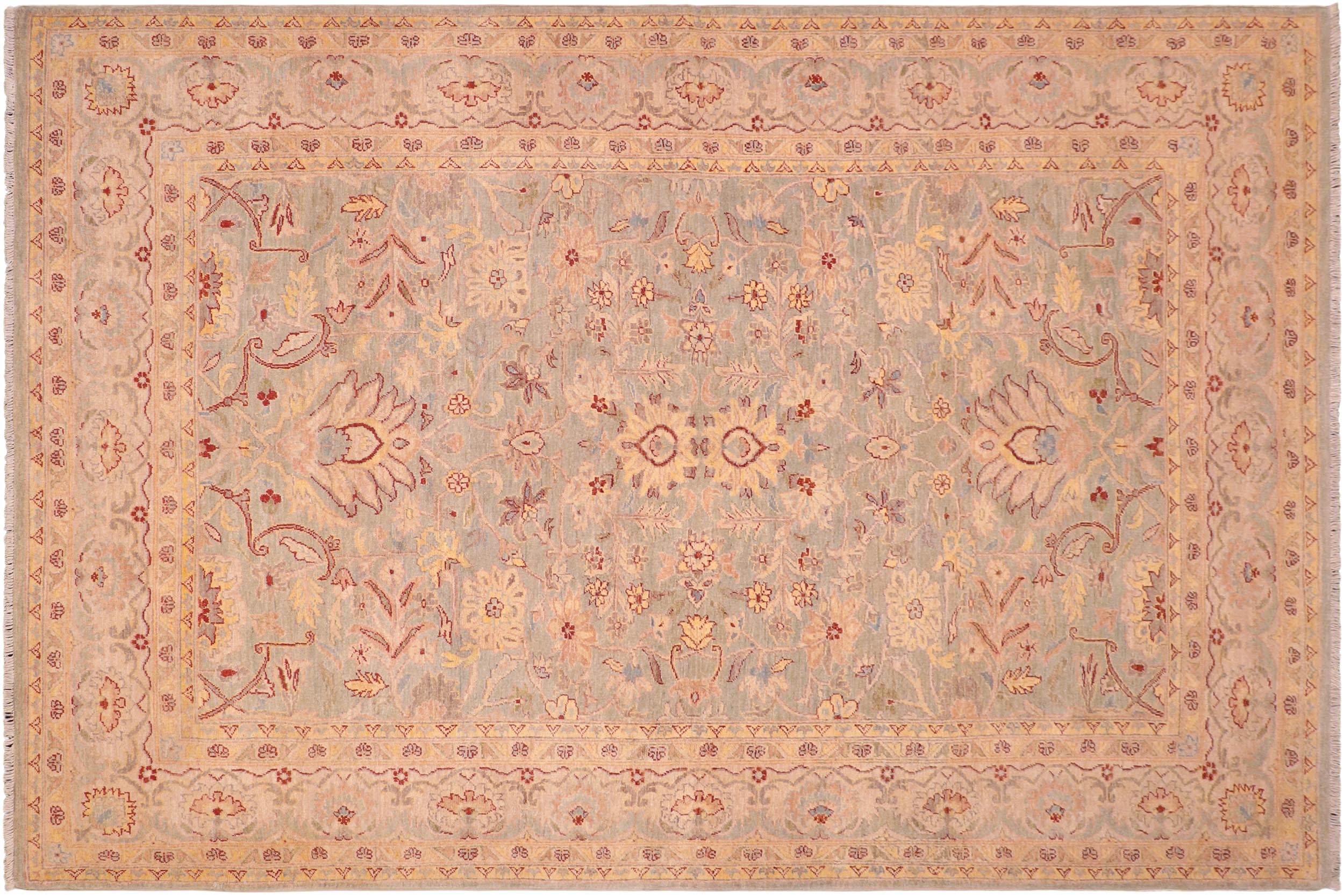 handmade Traditional Kafkaz Green Tan Hand Knotted RECTANGLE 100% WOOL area rug 6x9