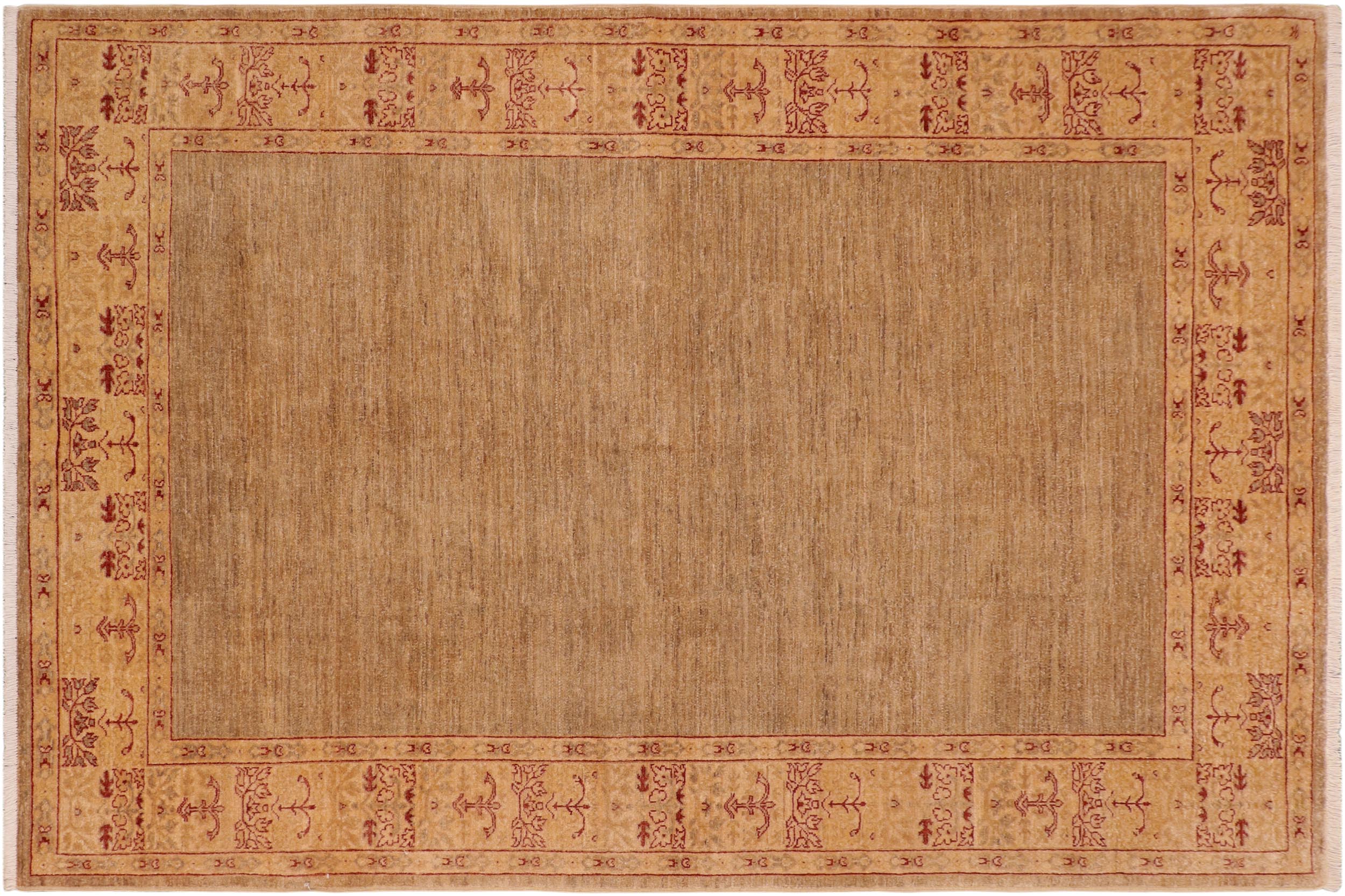 handmade Modern Kafkaz Tan Beige Hand Knotted RECTANGLE 100% WOOL area rug 6' x 9'