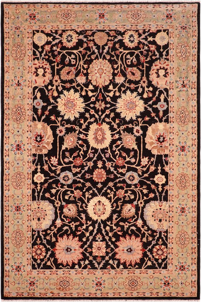 handmade Transitional Lahore Black Green Hand Knotted RECTANGLE 100% WOOL area rug 6 x 9