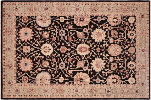 handmade Transitional Lahore Black Green Hand Knotted RECTANGLE 100% WOOL area rug 6' x 9'