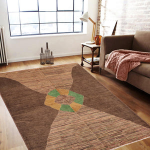 handmade Modern Gabbeh Brown Gold Hand Knotted RECTANGLE 100% WOOL area rug 6' x 9'