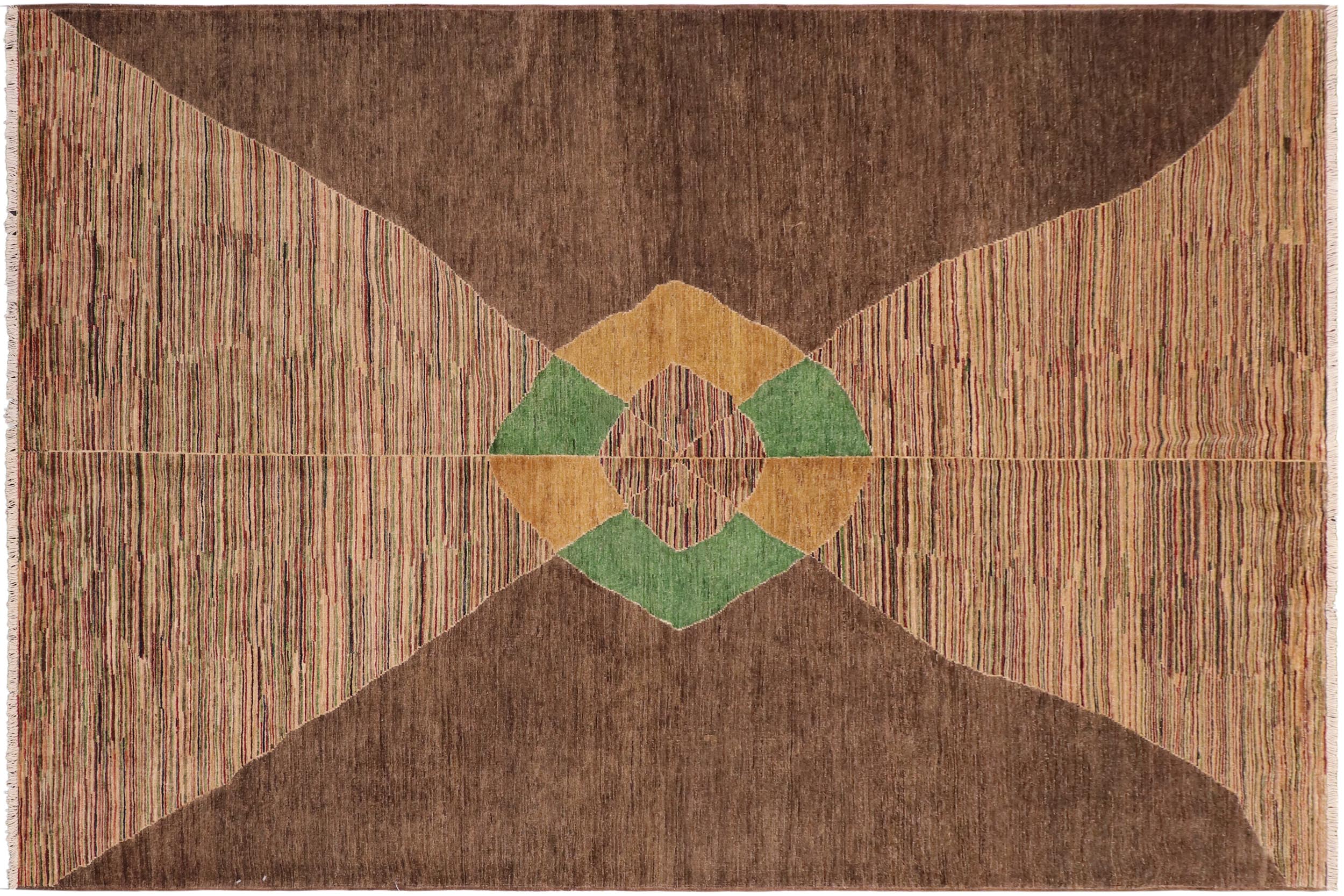 handmade Modern Gabbeh Brown Gold Hand Knotted RECTANGLE 100% WOOL area rug 6' x 9'
