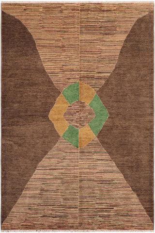 Shabby Chic Gabbeh Carma Brown/Gold Wool Rug - 6'1'' x 9'1''