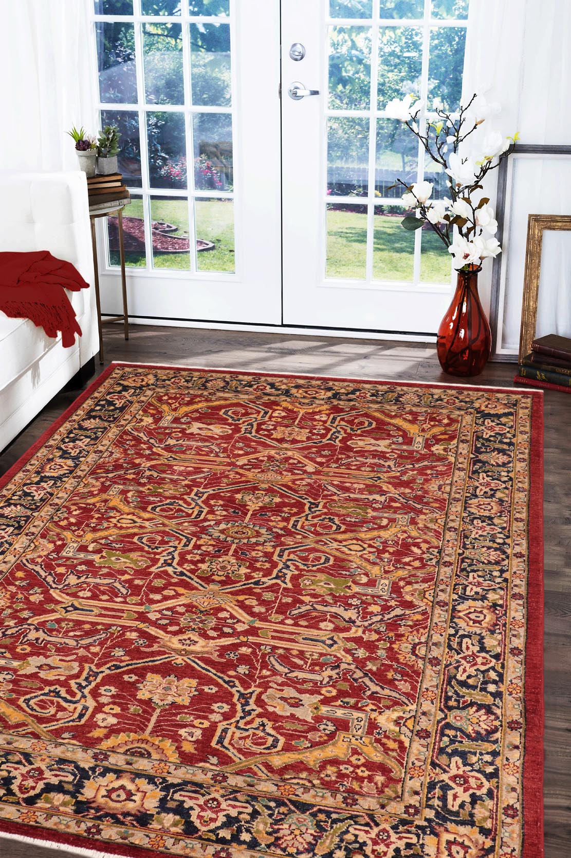 handmade Transitional Kafkaz Red Blue Hand Knotted RECTANGLE 100% WOOL area rug 6' x 9'