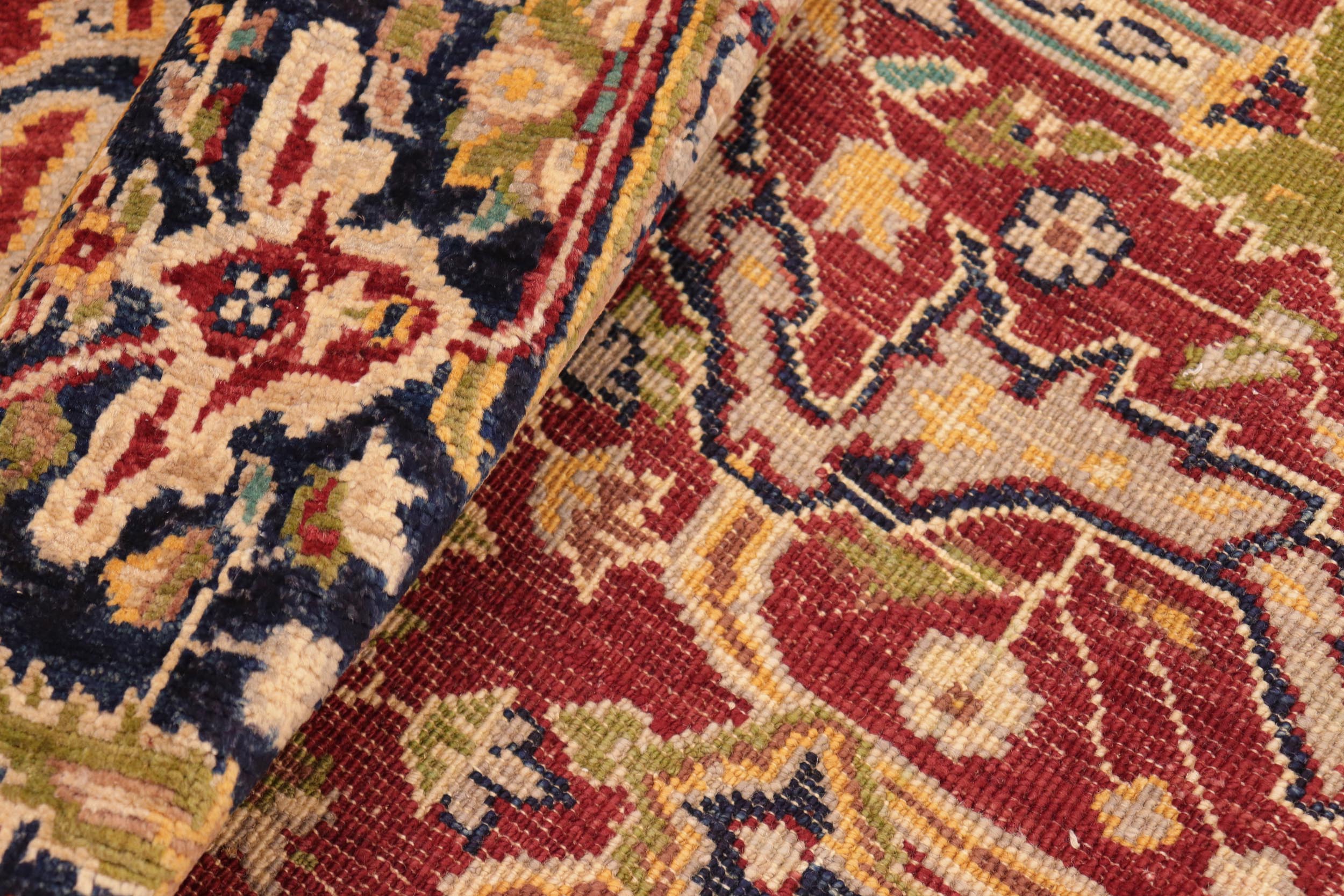 handmade Transitional Kafkaz Red Blue Hand Knotted RECTANGLE 100% WOOL area rug 6' x 9'