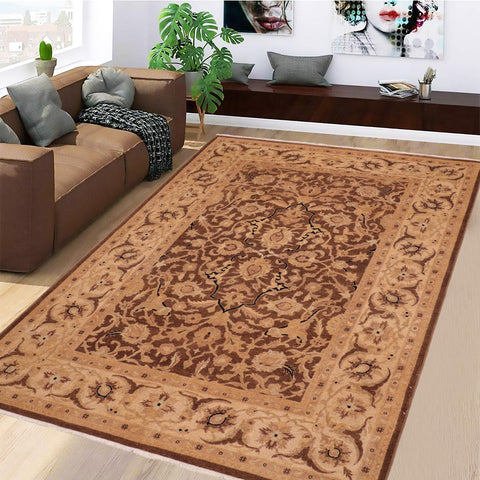 handmade Traditional Kafkaz Brown Tan Hand Knotted RECTANGLE 100% WOOL area rug 6' x 9'