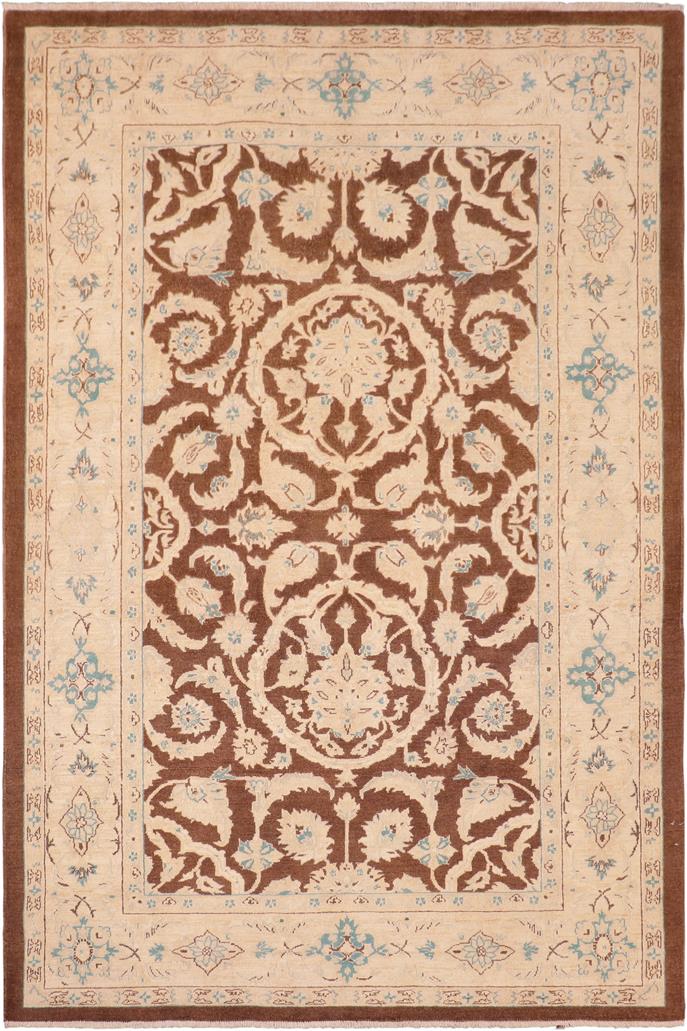 handmade Traditional Kafkaz Brown Tan Hand Knotted RECTANGLE 100% WOOL area rug 6 x 9