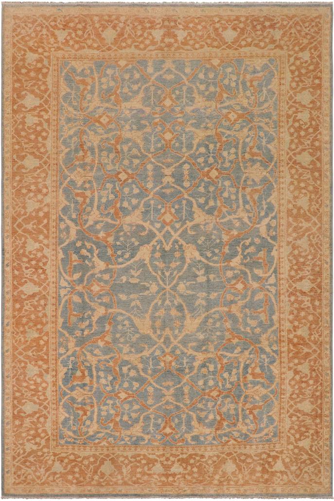 handmade Transitional Kafkaz Blue Brown Hand Knotted RECTANGLE 100% WOOL area rug 9 x 12