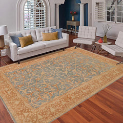 handmade Transitional Kafkaz Blue Brown Hand Knotted RECTANGLE 100% WOOL area rug 9 x 12