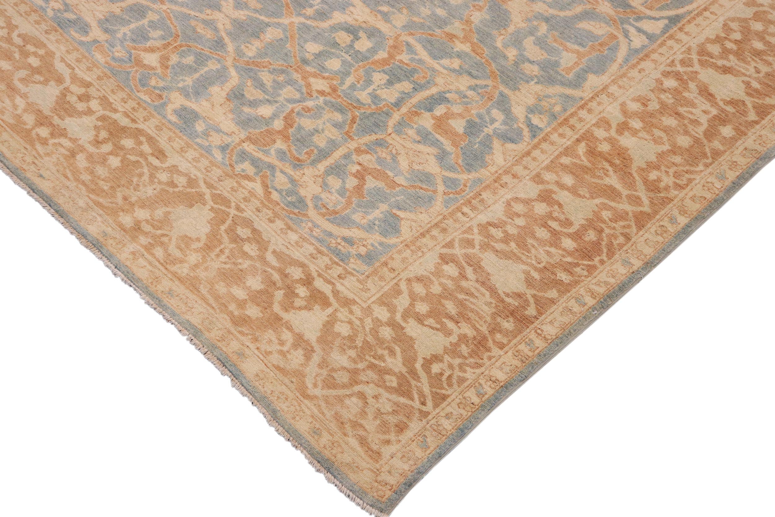 handmade Transitional Kafkaz Blue Brown Hand Knotted RECTANGLE 100% WOOL area rug 9' x 12'