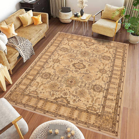 handmade Traditional Kafkaz Beige Tan Hand Knotted RECTANGLE 100% WOOL area rug 9x13