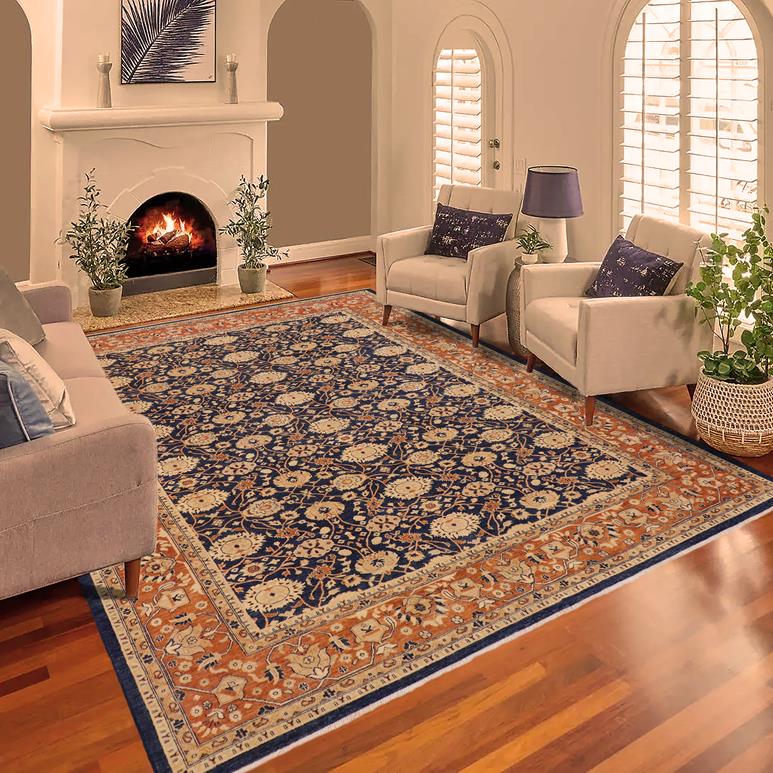 handmade Transitional Kafkaz Blue Dull Orange Hand Knotted RECTANGLE 100% WOOL area rug 9 x 12