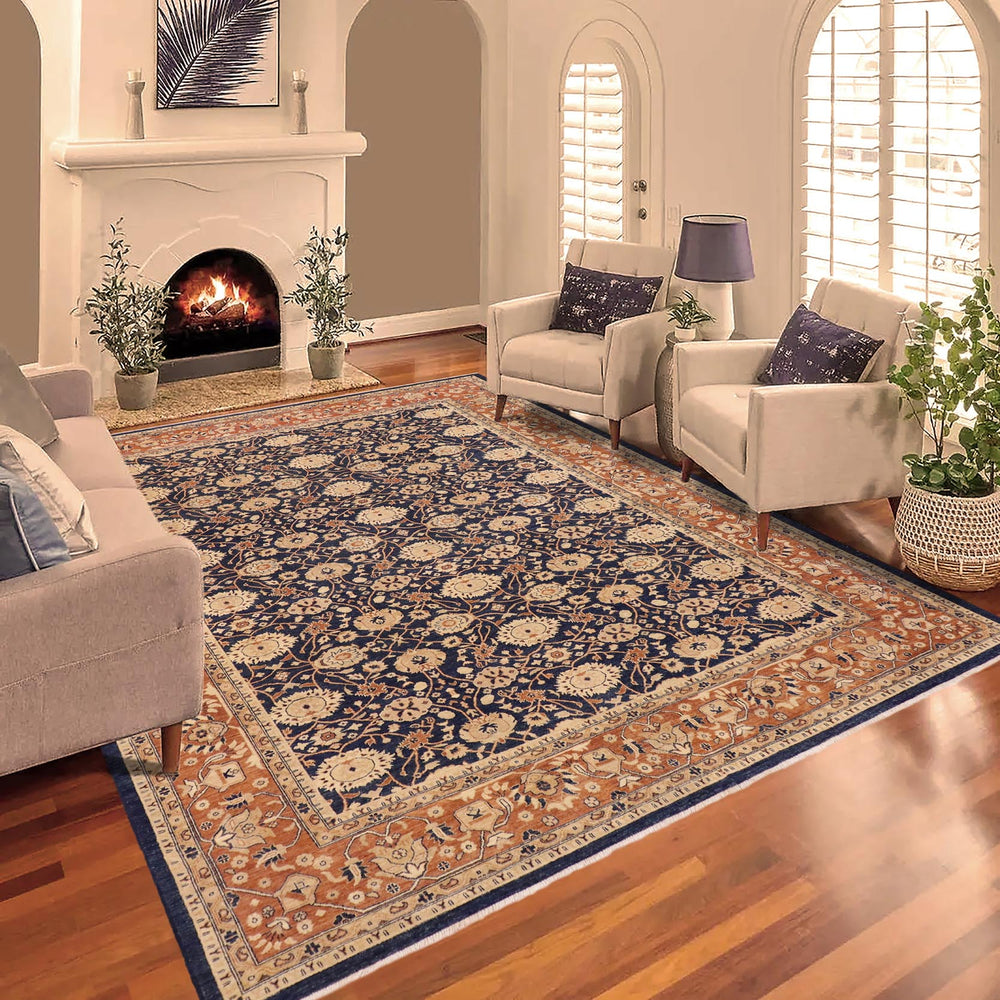handmade Transitional Kafkaz Blue Dull Orange Hand Knotted RECTANGLE 100% WOOL area rug 9' x 12'